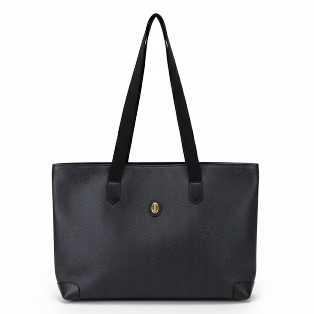 Vintage Mark Cross Black Herringbone Coated Canvas Tote Bag Work Purse